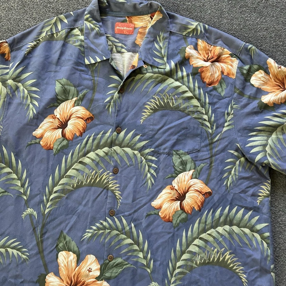 Tommy Bahama Shirt Mens Big 3X Blue Silk Hibiscus Floral Hawaiian Camp Aloha